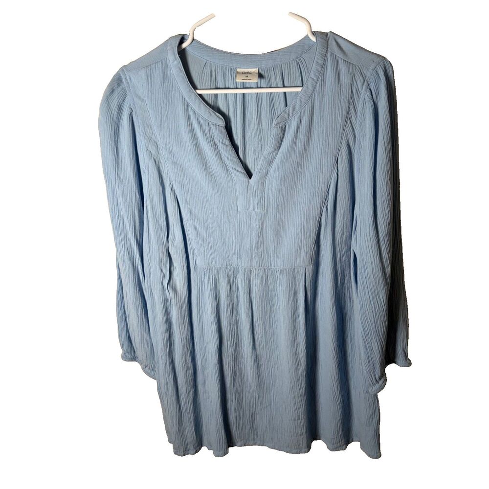 Croft & Barrow Blouse Women's Medium V-Neck 3/4 Sleeve Gauze Blue Casual Top
